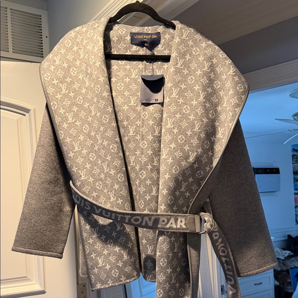 Louis Vuitton Gray Monogram Shawl Collar Wool Coat